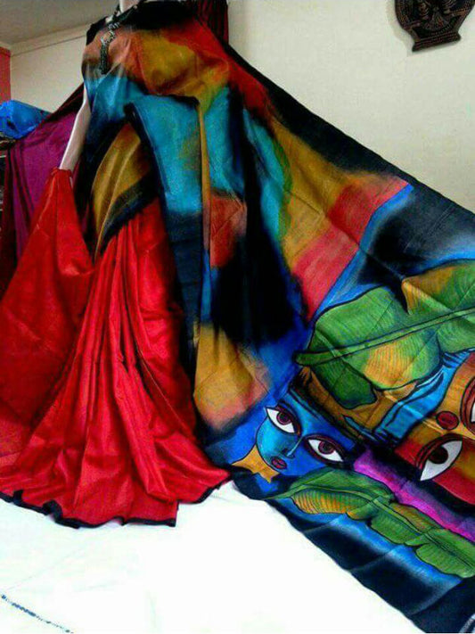 Red Black Pure Silk Mark Certified Murshidabad Silk Sarees - Dailybuyys