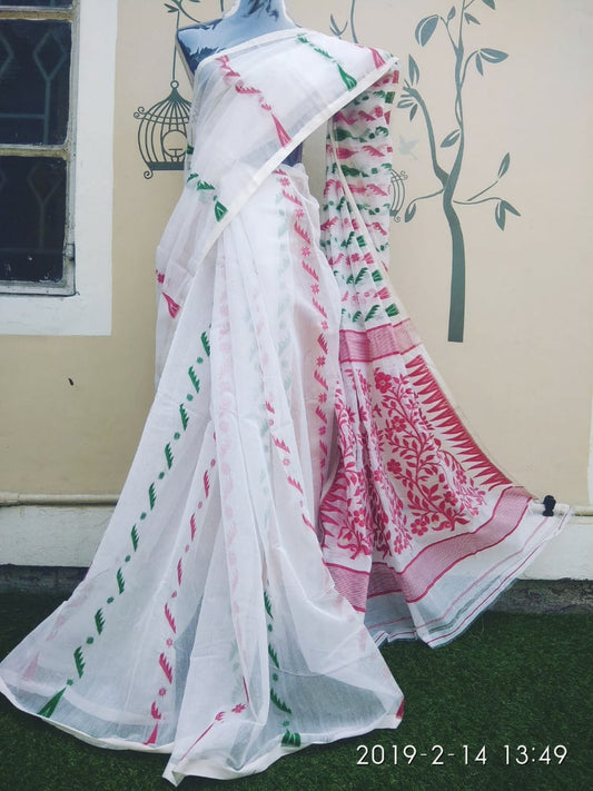 White Jamdani Sarees - Dailybuyys