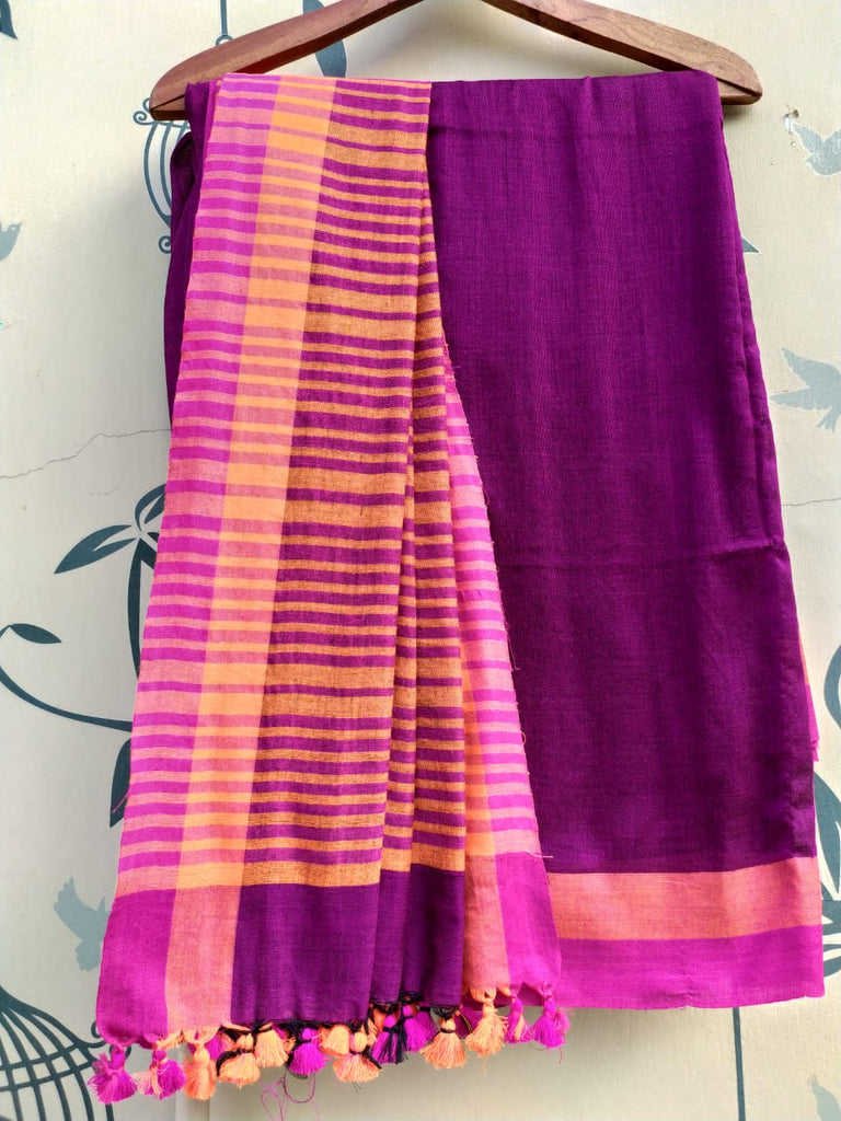 Purple Khadi Pure Cotton Sarees