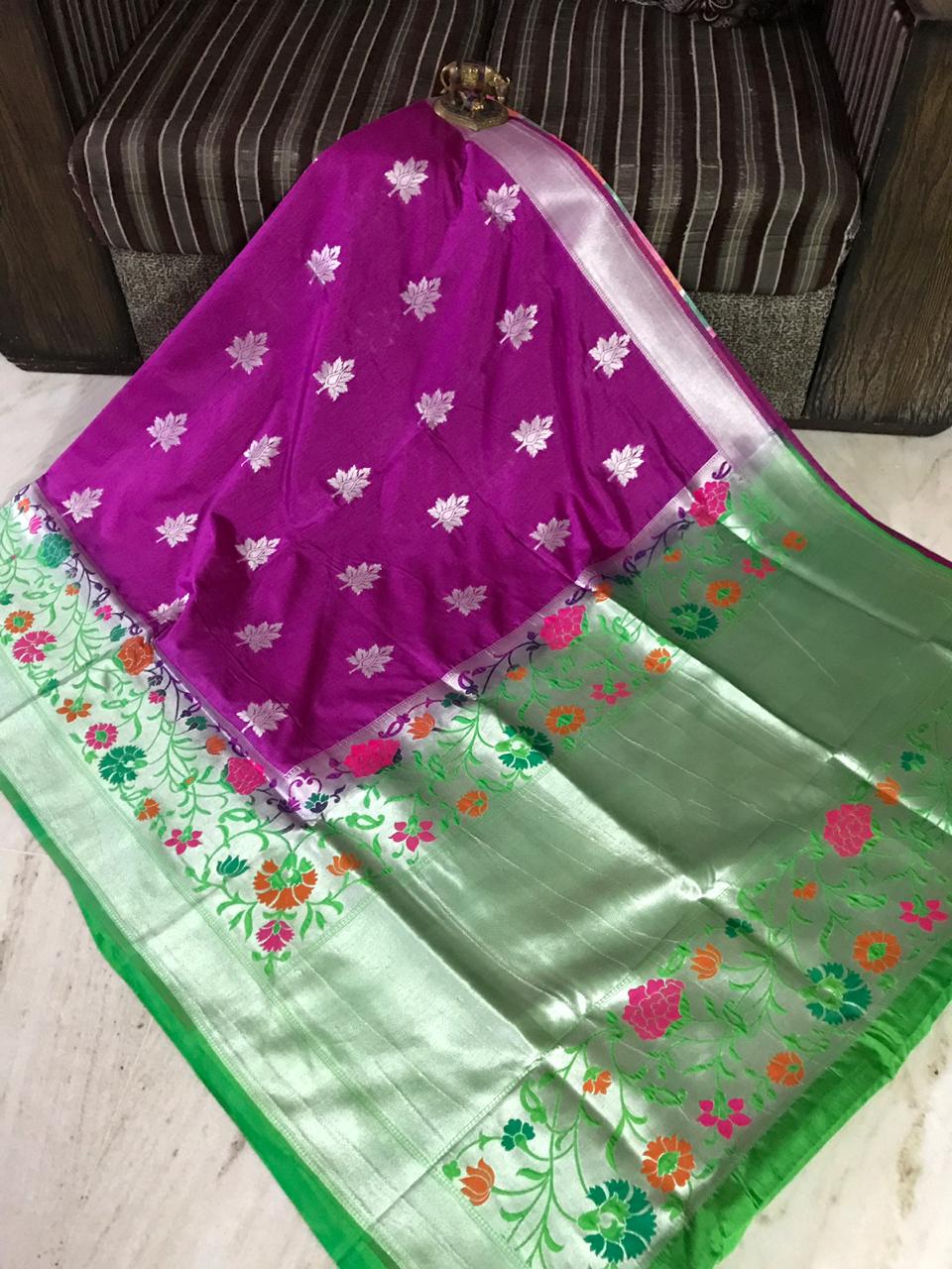 Violet Banarasi Silk Sarees - Dailybuyys