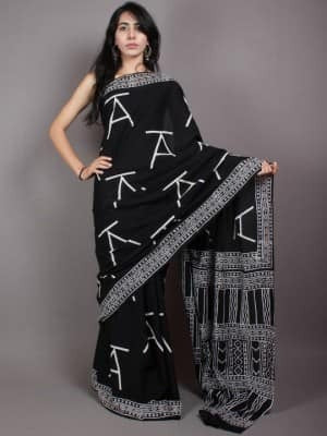 Black Pure Silk Mark Certified Murshidabad Silk Sarees - Dailybuyys
