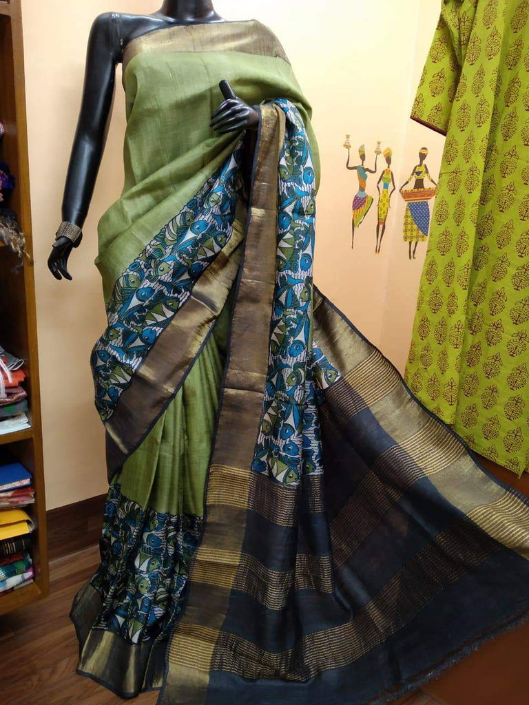 Buy Sky Blue Digital Printed Traditional Wear Tussar Silk Saree Online