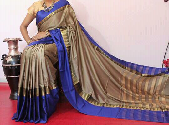 Grey Blue Beautiful Pure Silk Sarees