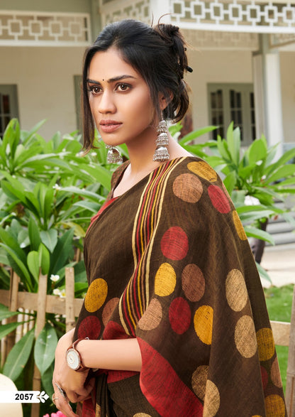 Brown Pure Linen Sarees - Dailybuyys