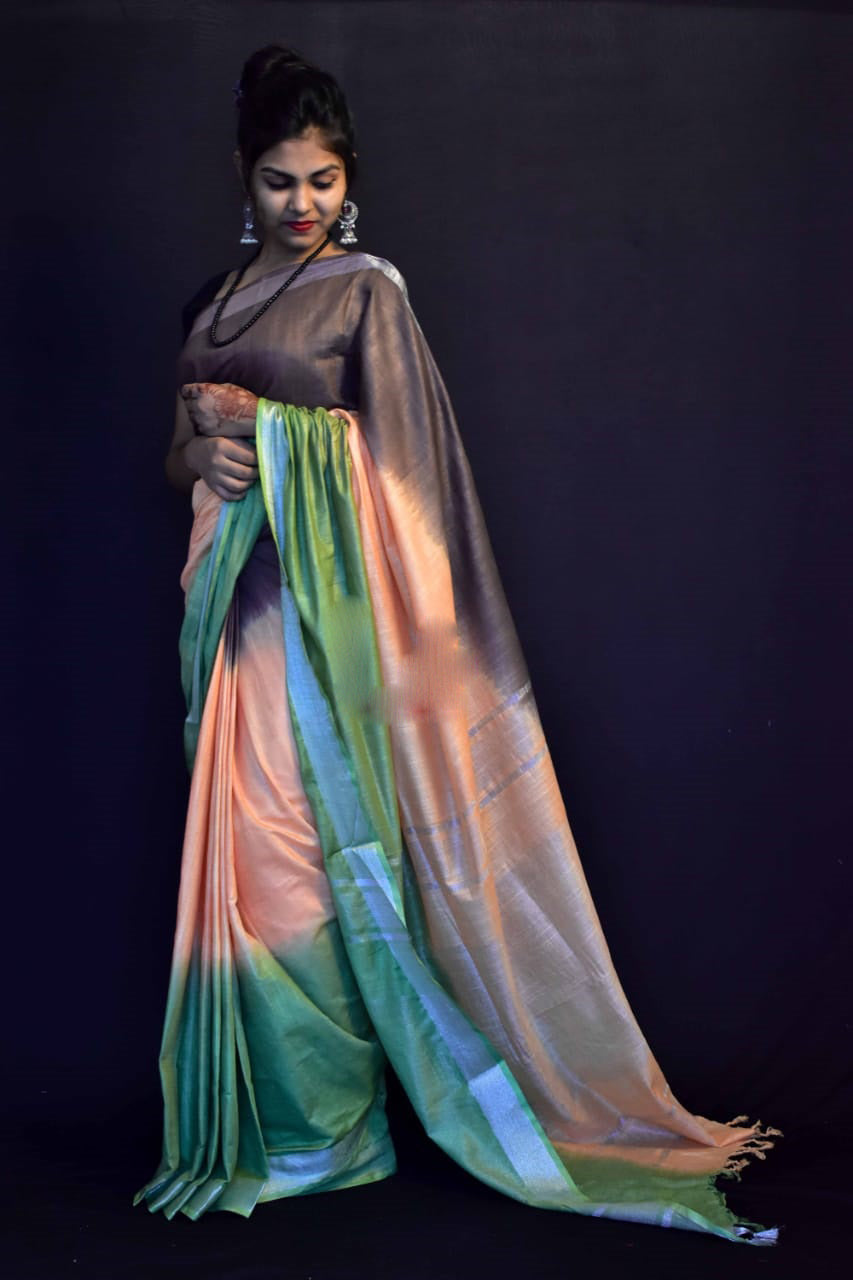 Beige Green Pure Cotton Handloom Sarees