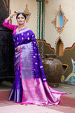 Self Weaved Dual Tone Heavy Blue Banarasi Silk Sarees Get Extra 10% Discount on All Prepaid Transaction