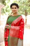 Self Weaved Dual Tone Heavy Red Banarasi Silk Sarees