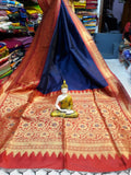 Red Blue Handloom Banarasi Weaving Pure Cotton Silk Sarees