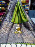 Green Beige Handloom Banarasi Weaving Pure Cotton Silk Sarees