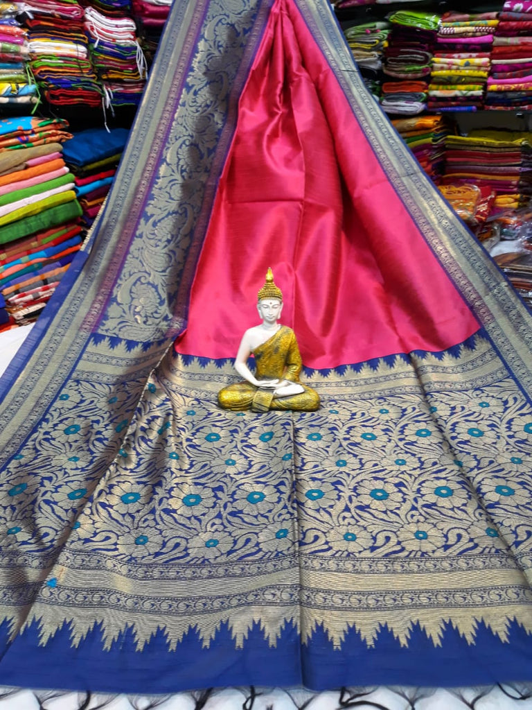 Blue Purple Handloom Banarasi Weaving Pure Cotton Silk Sarees