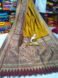 Yellow Beige Handloom Banarasi Weaving Pure Cotton Silk Sarees