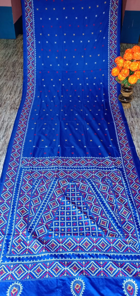 Blue Kantha Stitch On Art Silk Sarees
