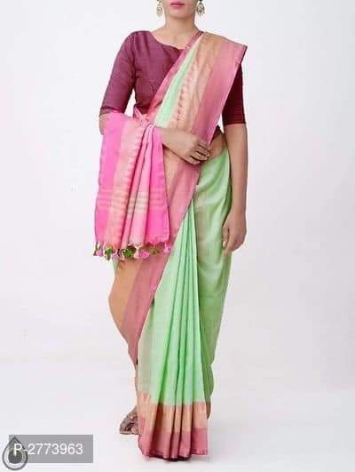 Green Pink Designer Pure Cotton Handloom Sarees