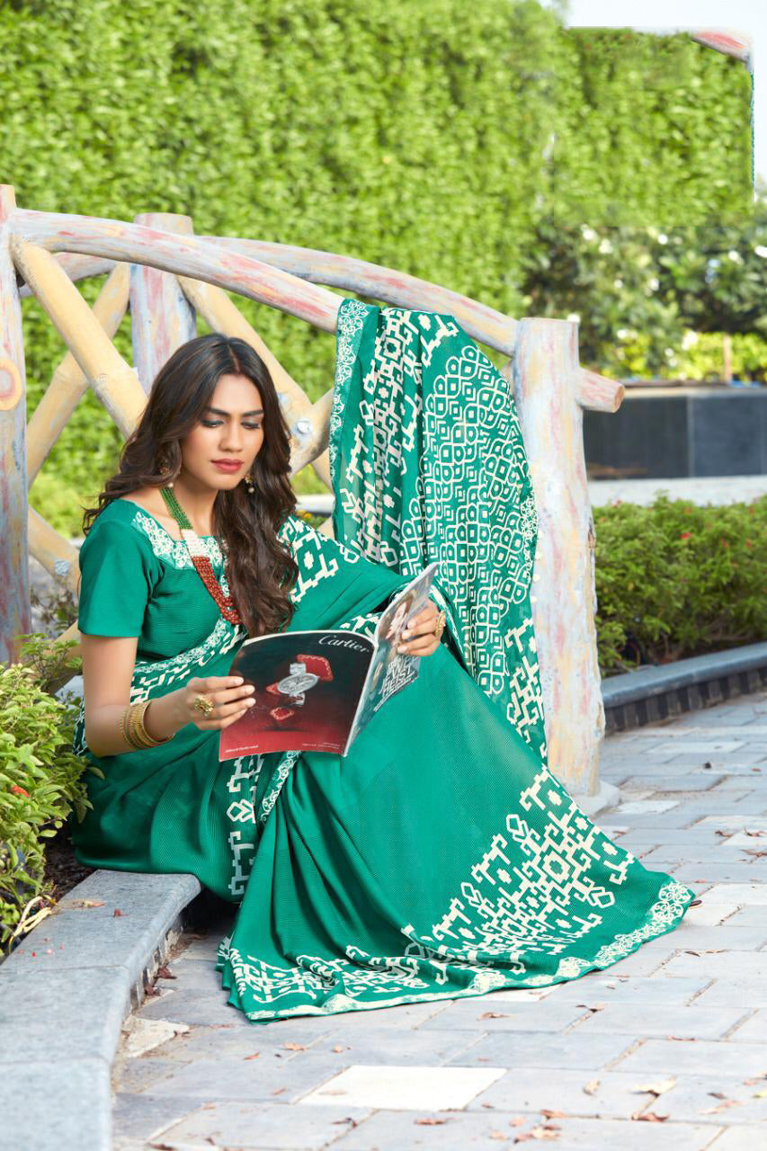 Green Designer Georgette Sarees - Dailybuyys