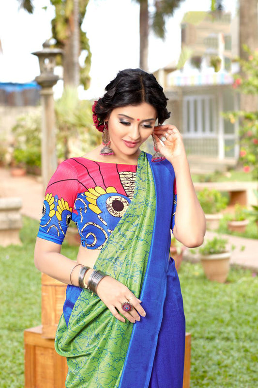 Blue Beautiful Silk Pure Linen Sarees - Dailybuyys