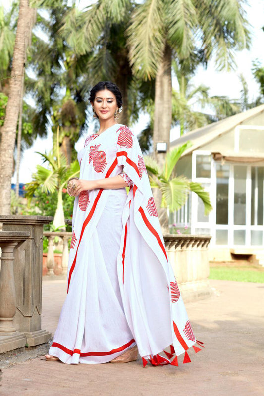 White Beautiful Silk Pure Linen Sarees - Dailybuyys