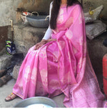 Pink Bagru Print Chanderi Silk Sarees