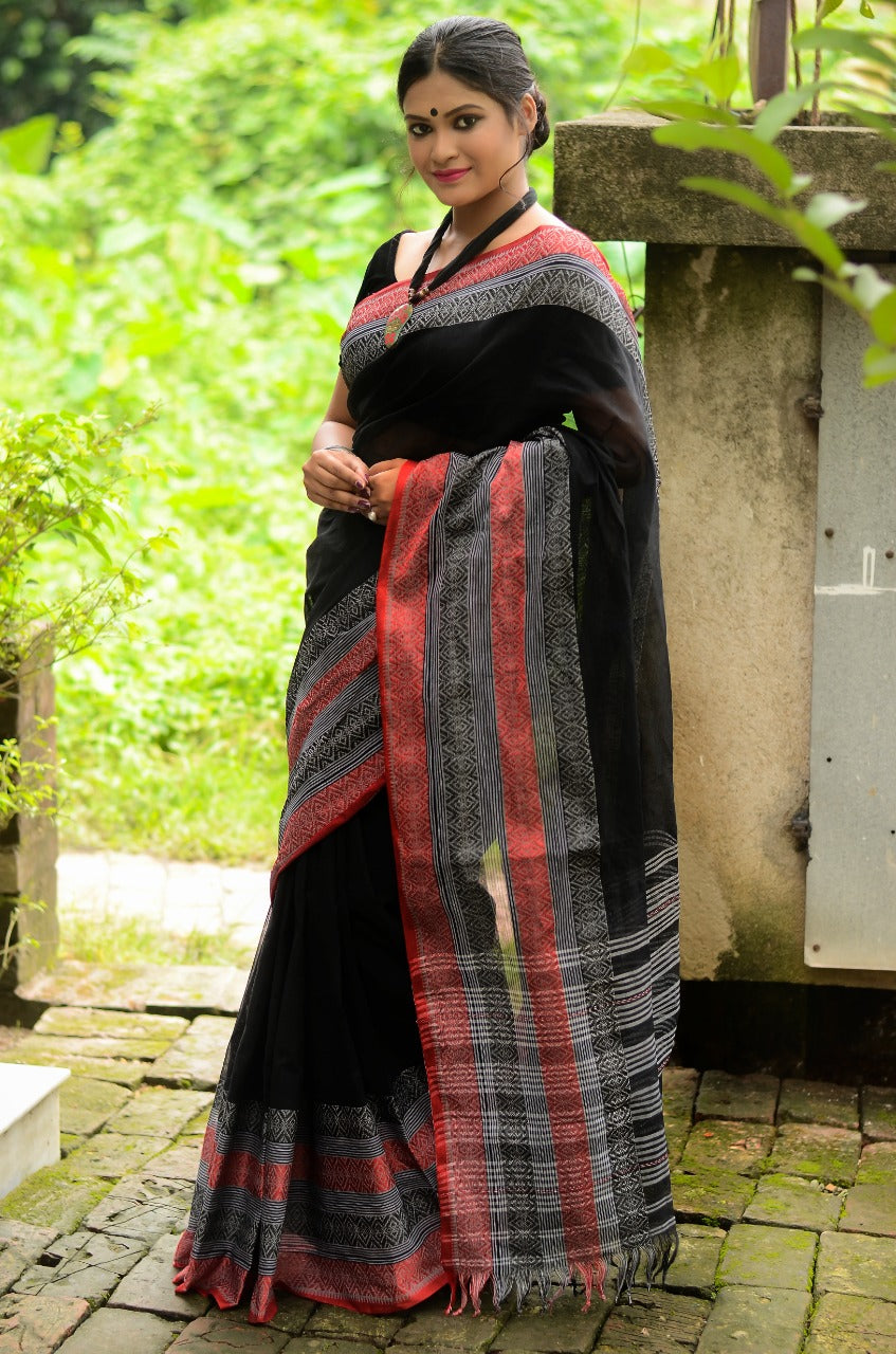Black Handloom Dhanekhali Tant Sarees - Dailybuyys