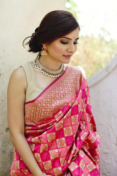 Purple Handloom Weaving Banarasi Silk Sarees