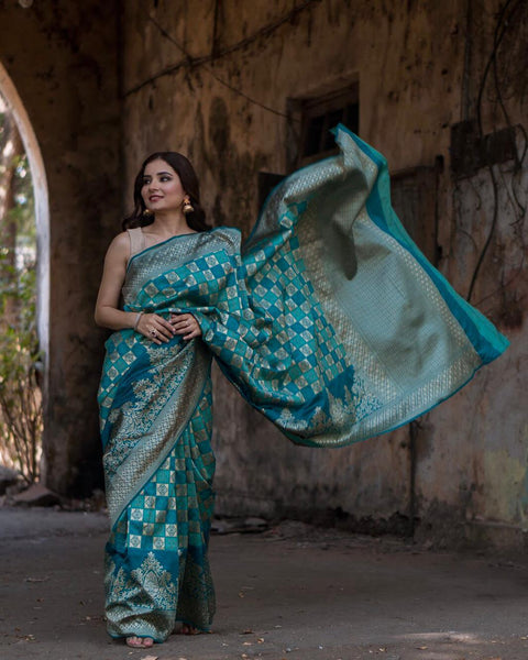 Blue Handloom Weaving Banarasi Silk Sarees