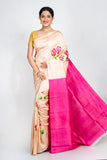 Beige Pink Pure Silk Mark Certified Murshidabad Silk Sarees