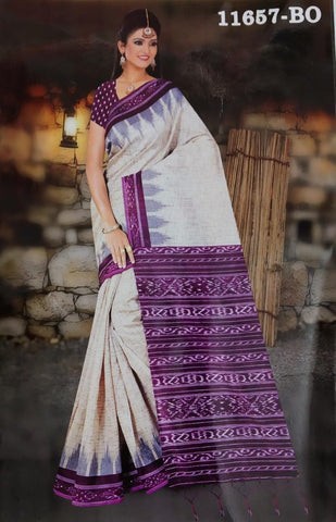 Beige Violet Beautiful Digital Pure Linen Sarees