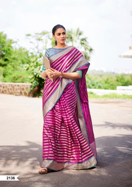 Purple Designer Handloom Cotton Silk Sarees