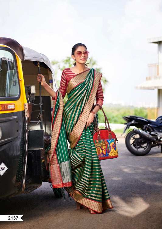 Green Designer Handloom Cotton Silk Sarees - Dailybuyys