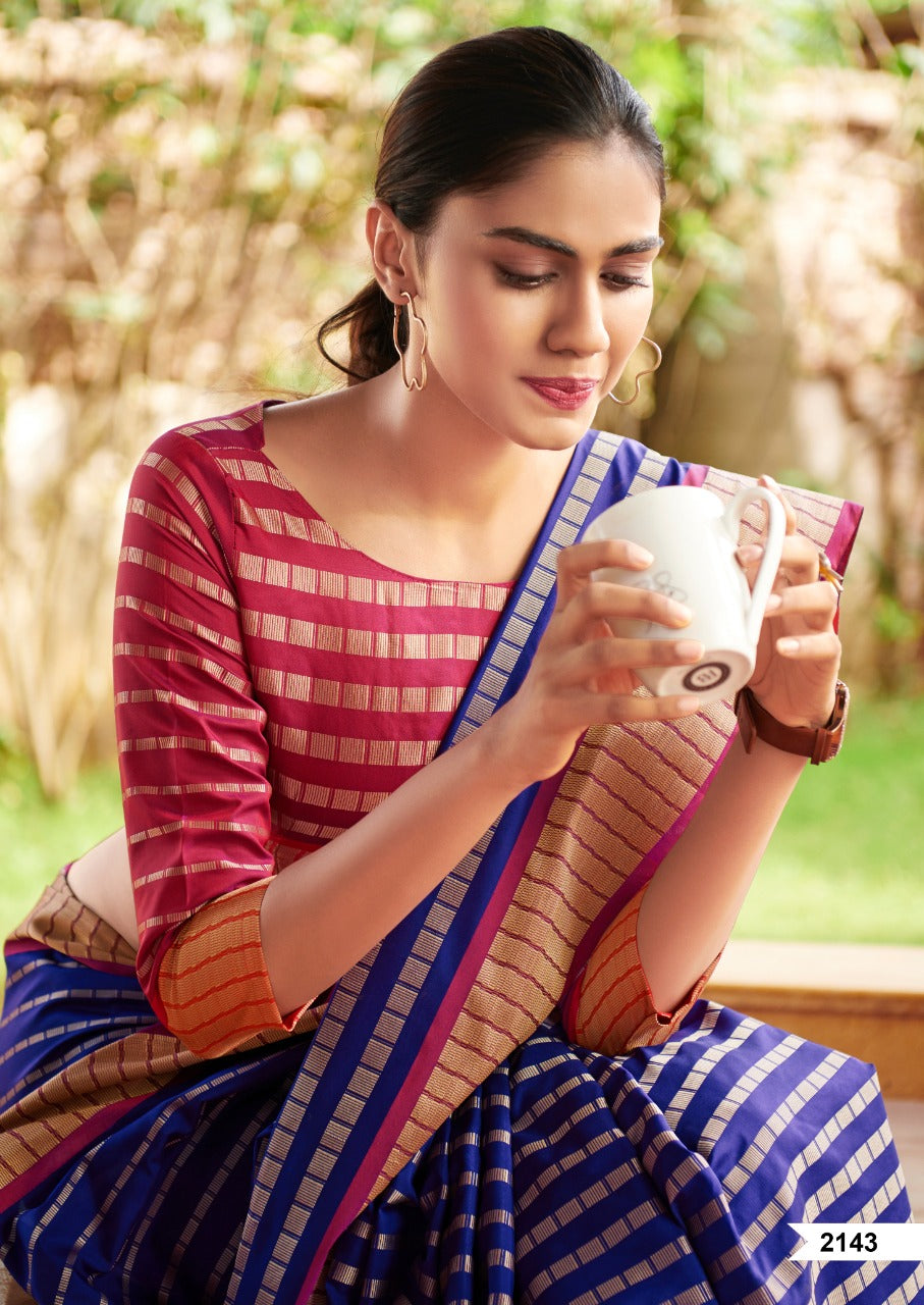 Blue Beige Designer Handloom  Silk Sarees - Dailybuyys