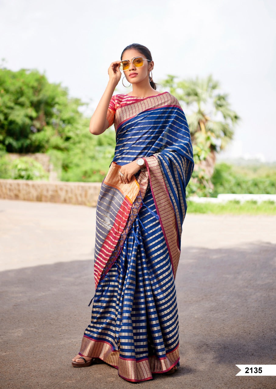 Blue Beige Designer Handloom Silk Sarees - Dailybuyys