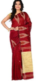 Maroon Bengal Handloom Temple Border Sarees Get Extra 10% Discount on All Prepaid Transaction