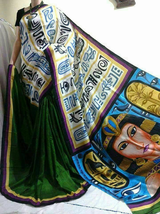 Green Hand Painted Pure Silk Mark Certified Bishnupuri Silk Sarees - Dailybuyys