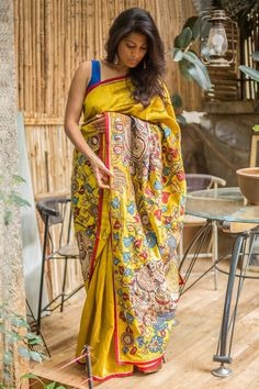Yellow Hand Painted Pure Silk Mark Certified Bishnupuri Silk Sarees - Dailybuyys