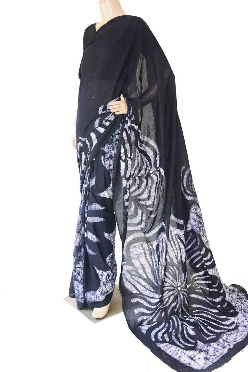 Grey Pure Hand Painted Silk Mark Certified Bishnupuri Silk Sarees - Dailybuyys