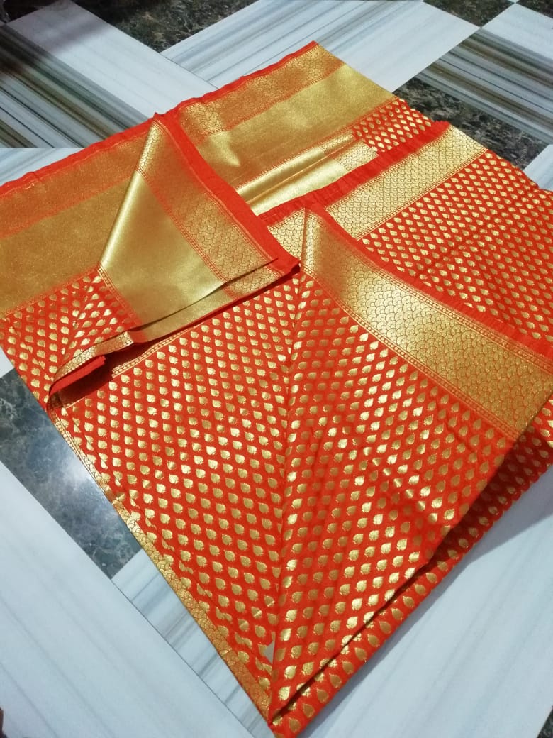 Red Yellow Opara Silk Sarees - Dailybuyys