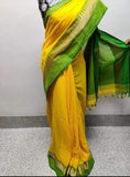 Yellow Green Pure Cotton Bengal Handloom Khadi Sarees