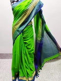 Green Blue Pure Cotton Bengal Handloom Khadi Sarees