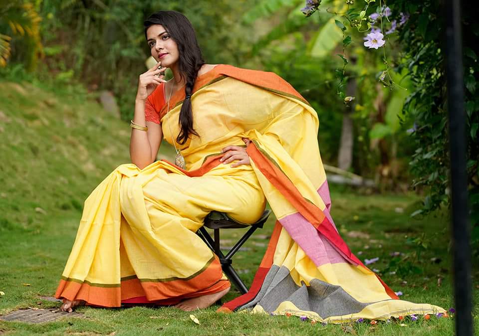 Yellow Pure Cotton Khadi Sarees