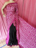Pink Black Block Printed Pure Silk Mark Certified Bishnupuri Silk Sarees