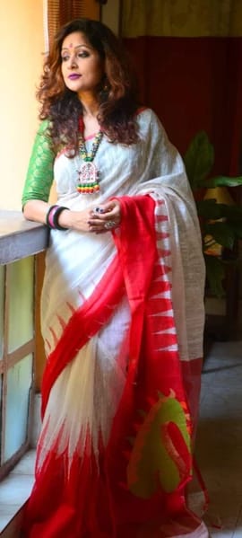 White Red Motka Jamdani Sarees - Dailybuyys