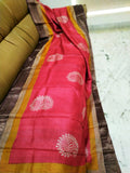 Pink Block Printed Zari Border Pure Silk Mark Certified Tussar Silk Sarees