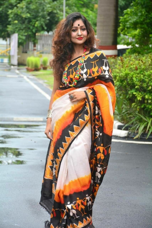 Black Hand Painted Pure Silk Mark Certified Bishnupuri Silk Sarees - Dailybuyys