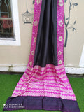 Black Purple Block Printed Pure Silk Mark Certified Bishnupuri Silk Sarees