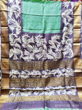Green Hand Painted Zari Border Pure Silk Mark Certified Tussar Silk Sarees