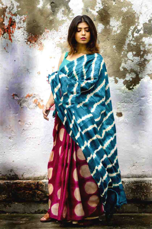 Blue Hand Painted Pure Silk Mark Certified Bishnupuri Silk Sarees - Dailybuyys