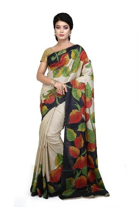 Beige Hand Painted Pure Silk Mark Certified Bishnupuri Silk Sarees - Dailybuyys