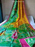 Green Exclusive Wax Hand Batik Print Pure Silk Mark Certified Bishnupuri Silk Sarees