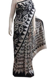 Black Exclusive Wax Hand Batik Print Pure Silk Mark Certified Bishnupuri Silk Sarees