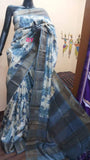 Beige Blue Hand Painted Zari Border Pure Silk Mark Certified Tussar Silk Sarees