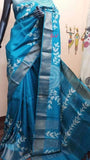 Blue Hand Painted Zari Border Pure Silk Mark Certified Tussar Silk Sarees